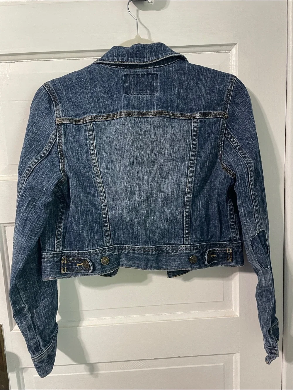 Old Navy Dark Blue Cropped distressed Denim Jacket kids medium